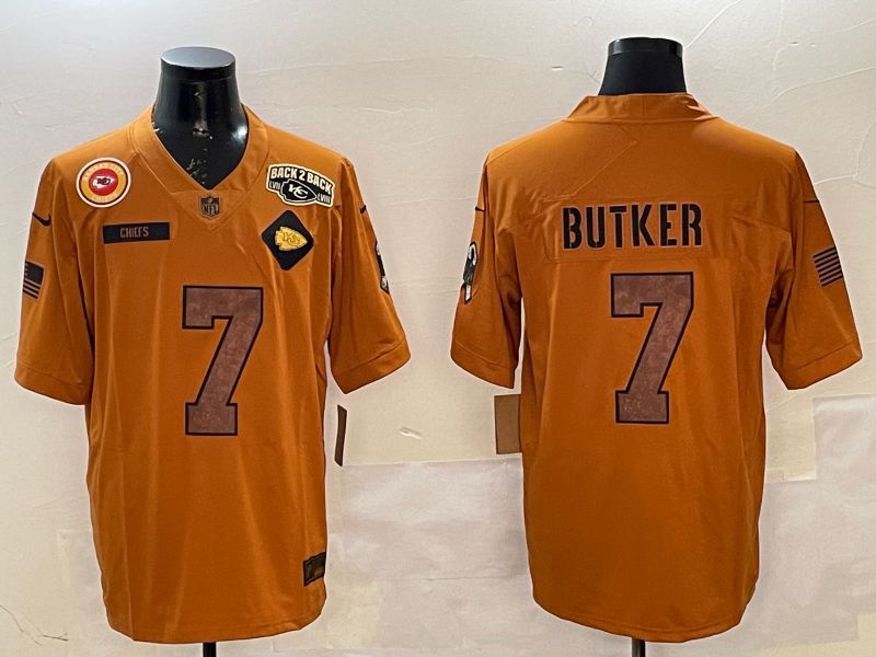 Men Kansas City Chiefs #7 Butker Yellow 2025 Nike Salute to Service Limited NFL Jersey style 7